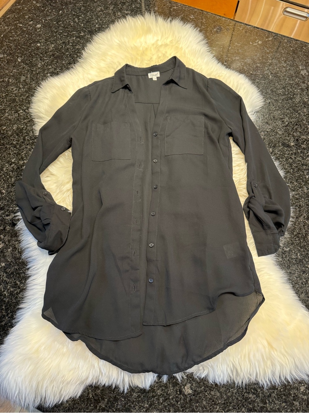 Kismet Black Long-Sleeve Button-Front Blouse